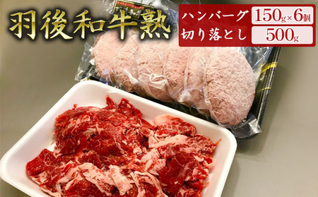 「羽後和牛」の生みの親 「羽後和牛 熟」ハンバーグ150g×6個＋切り落とし500g 手ごね 和牛ハンバーグ 牛肉 