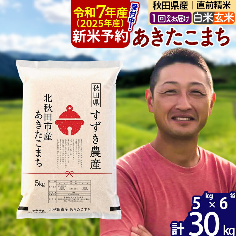 【ふるさと納税】※令和7年産 新米予約※秋田県産 あきたこまち 30kg【白米／玄米】(5kg小分け袋)【1回のみお届け】2025年産 お米 すずき農産