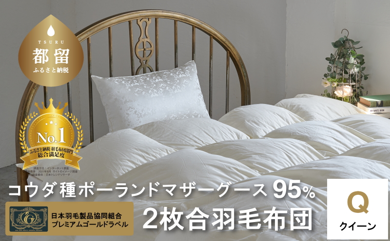 【プレミアムゴールド】コウダ種ポーランドマザーグース2枚合わせ羽毛ふとん(合い掛け+肌掛け)クィーン オールシーズン【新津】
