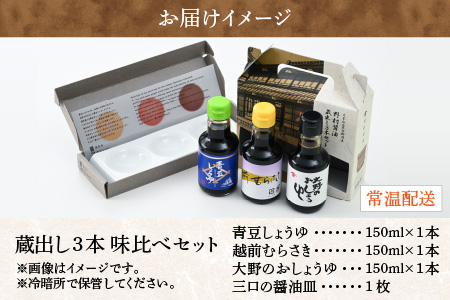 【大本山永平寺御用達 野村醤油】蔵出し3本 味比べセット（三口の醤油皿付） [A-051003]