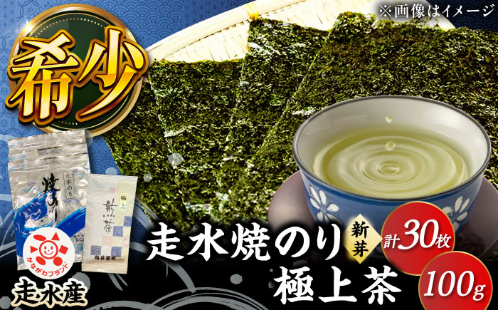 
            走水焼のり（新芽） 3帖（10枚×3） ・極上茶100g 詰め合わせ 横須賀 海苔 お茶【株式会社向井製茶問屋】 [AKBB002]
          