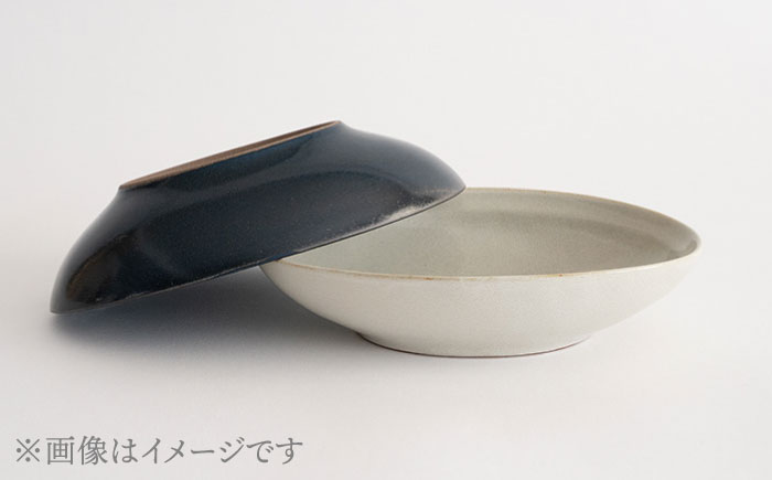【波佐見焼】Furelu ゆず肌 オーバルボウル カレー皿 2枚セット［ネイビー×ホワイト］食器  丸皿 ペア【藍染窯】 [JC97]