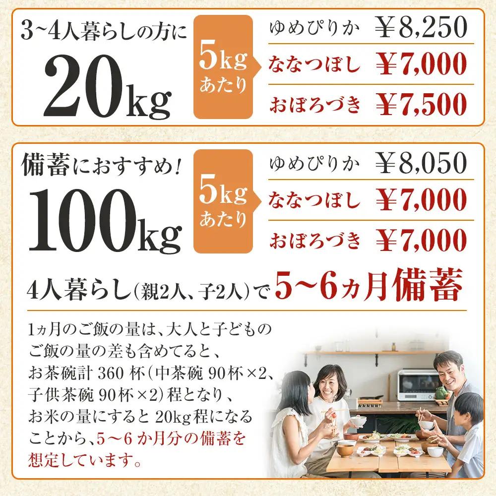 【令和7年産】 おぼろづき 無洗米 真空パック 5kg×4袋×5口 100kg | おぼろづき_06550