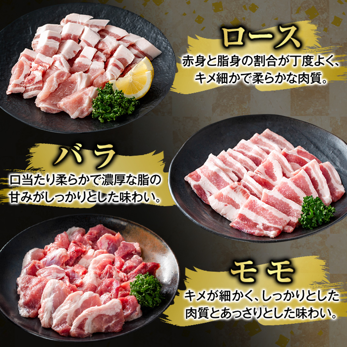 K-367-E ＜6回定期便＞かごしま味わい黒豚 さつま焼肉コース(計5.4kg)【ふるさと産直バザール】霧島市 ロース バラ モモ 焼き肉 ヤキニク 豚肉 国産 鹿児島県産 肉 精肉 小分け セット