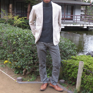 播州織 メンズシャツジャケット 【和心衣・カゲヤマ】（55-20）　ベージュ・Ｌサイズ