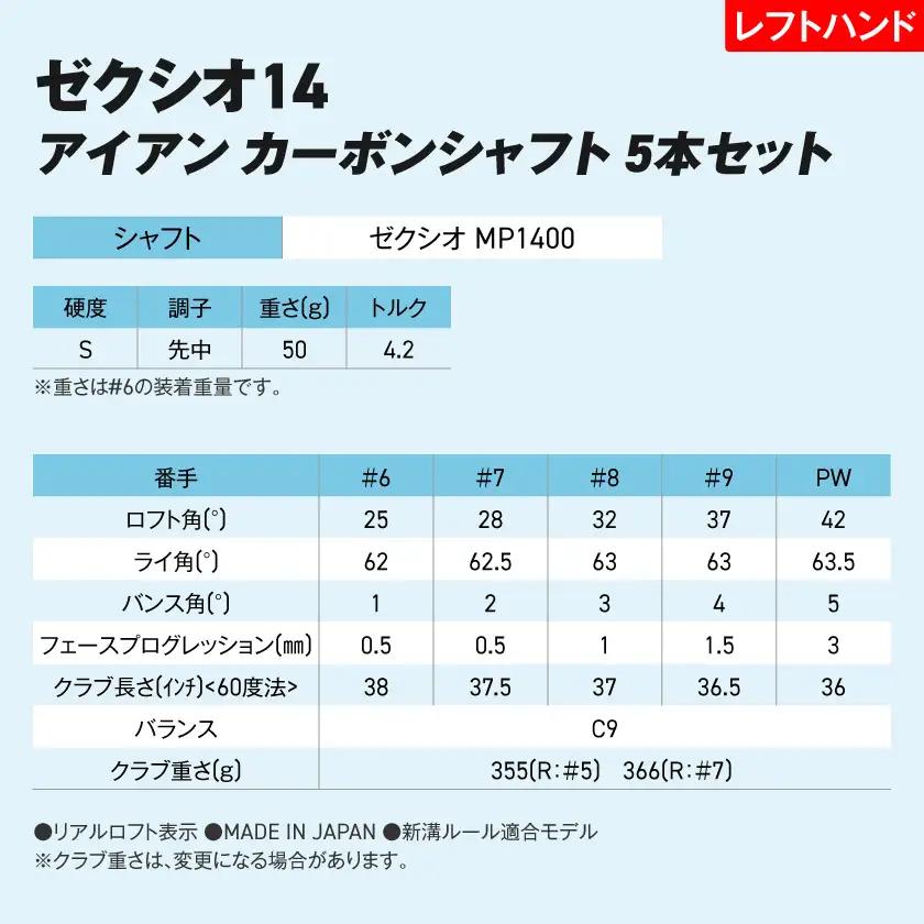 ゼクシオ 14 アイアン レフトハンドモデル カーボンシャフト 5本セット【S】《2025年モデル》ゴルフボールセット〔GW-C705-S〕