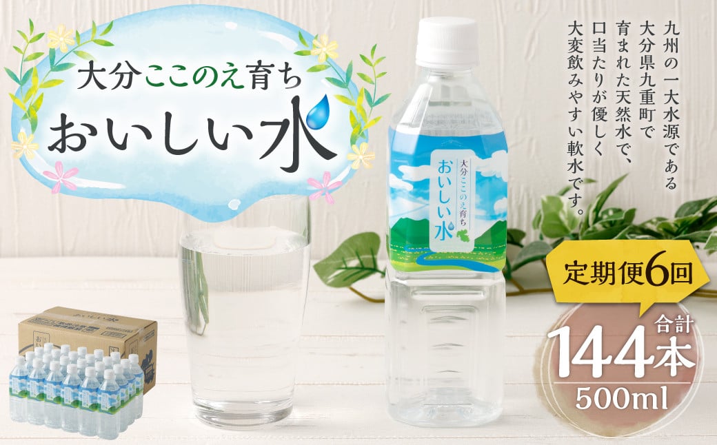 
                  【6ヶ月定期便】大分 ここのえ育ち おいしい 水 500ml×24本 合計144本
                
