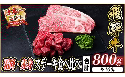 飛騨牛　厳選霜降り・赤身ステーキ食べ比べセット　計800g　A4～A5等級　黒毛和牛　バーベキュー用【1544869】