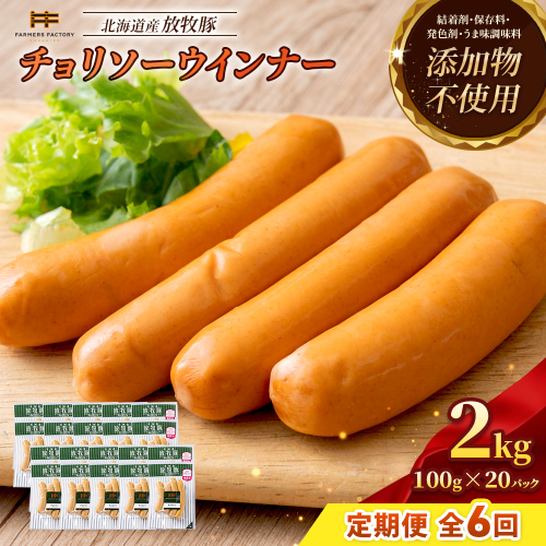 【定期便：6回】北海道産放牧豚 無添加チョリソーウインナー ×20パック【12009501】