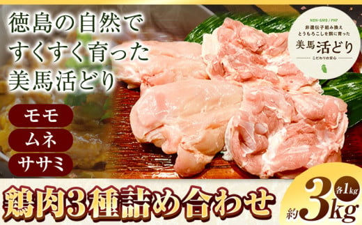 鶏肉 3kg 3種詰合せ(モモ、ムネ、ササミ) 《30日以内に出荷予定(土日祝除く)》株式会社かねひ活鳥 徳島県 美馬市 肉 鶏 鶏肉 モモ ムネ ササミ 送料無料