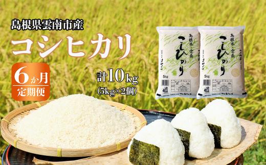 【定期便6か月連続お届け】島根県「雲南産コシヒカリ」10kg（5kg×2）【島根県産 雲南市産 ブランド米 米 お米 白米 コメ こめ おこめ ライス 精米 ふっくら ツヤツヤ 炊き立て 甘い 美味しい 家庭用 ふるさと ご飯 おうちご飯 袋 自然 天然 送料無料 定番 朝食 昼食 夜食】