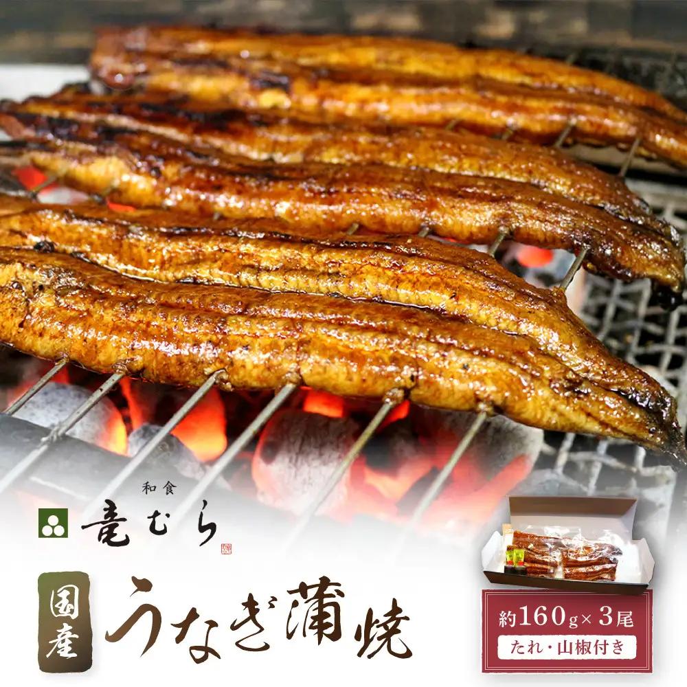 炭火 国産 うなぎ蒲焼　約160g×3尾・たれ・山椒　和食竜むら | 土用の丑 うなぎ