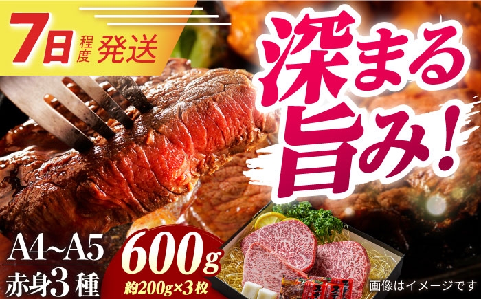 
            【A4-A5】 長崎和牛 赤身ステーキ3枚 （約200g×3枚） 長与町/meat shop FUKU [ECS053]
          