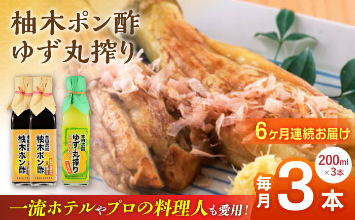 【全6回定期便】柚木ポン酢 200ml 2本 柚子丸搾り 200ml 1本 柚子 熊本 山都町【本田農園】[YDL032] 