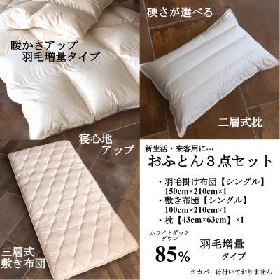 ふるさと納税 山梨市 【新生活・来客用に…】お布団3点セット シングル(羽毛掛け布団・敷き布団・枕) |  | 01