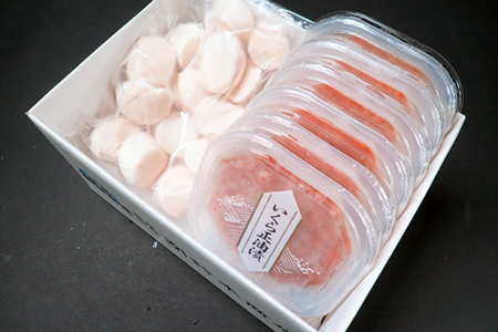 いくら醤油漬け(鮭卵)70g×7P、刺身用ほたて500g B-11037