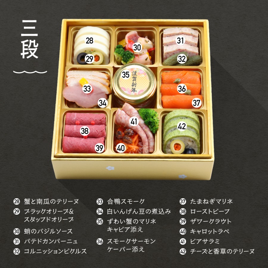 ＜レストランヒロミチ＞フレンチ&和風のおせち＜ネージュ＞三段重42品目（冷凍便）4人前【12月29日お届け】
