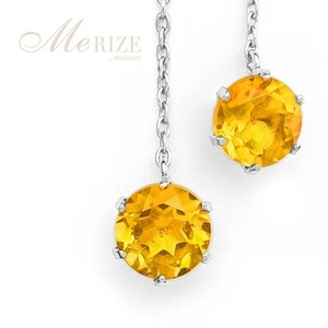 ピアス 天然 シトリン 5.0mm ロングチェーン ブラタイプ シンプル イエロー 黄色【pt900】P-143（KRP）F-1413