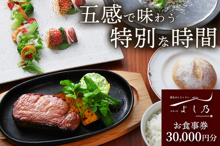 [渓谷のレストラン ステーキよし乃] お食事券 3万円分｜ステーキ コース料理 飛騨牛 松坂牛 食事券 チケット 利用券 クーポン 観光 旅行 ランチ ディナー 食事 会食 記念日 よし乃 日光市 鬼怒川 [0628]