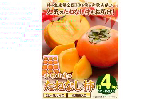 先行予約【秋の味覚】和歌山産のたねなし柿2L～4Lサイズ約4kg（化粧箱入り）厳選館《10月上旬-11月上旬頃出荷》カキかきジューシー---wshg_tmt253_10j11j_25_16000_4k