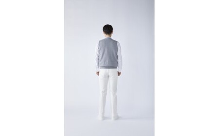 日本製 カシミヤ100% 前開きベスト ライトグレー Lサイズ [2627]