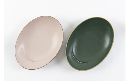 有田焼 其泉 オーバル皿 人気 2色ペア【賞美堂本店】器 うつわ 食器 皿 プレート ペア 2枚 ピンク グリーン モダン 贈答 ギフト 電子レンジ対応 食洗機対応 bb021