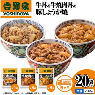 ふるさと納税 十日町市 【毎月定期便】吉野家 牛丼&amp;牛焼肉丼&amp;豚しょうが焼 20袋セット(冷凍)全5回