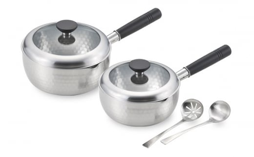 GR-203 銀鱗 蓋付き槌目雪平鍋18cm & 20cm (ツール付) FC035058