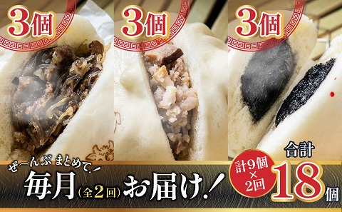 【定期便 全2回お届け】金豚まんじゅうセット（宮崎牛すき焼きまん3個・自慢の豚まん3個・黒ゴマあんまん3個）_M166-T001-2