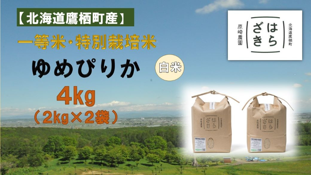
                  【令和7年産】一等米・特別栽培米 4kg【ゆめぴりか白米】2kg×2（農薬7割減）北海道 鷹栖町 原崎農園
                