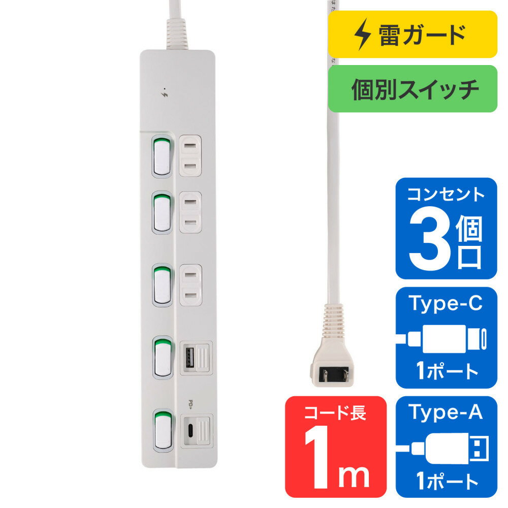 【ふるさと納税】SW付USBタップ1m　WLK-3221SUC(W) | USB タップ 電源 延長コード スイッチ付き 家電 周辺機器 コンセント 1m ケーブル 大東市 シンプル デザイン 安全性 便利 省スペース 多機能 電子機器 インテリア
