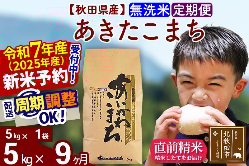 
            ※令和7年産 新米予約※《定期便9ヶ月》秋田県産 あきたこまち 5kg【無洗米】(5kg小分け袋) 2025年産 お届け周期調整可能 隔月に調整OK お米 藤岡農産
          