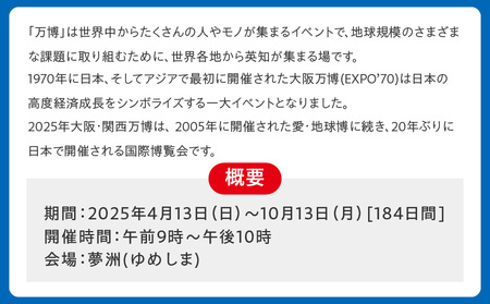 【平日券】2025年日本国際博覧会 大阪・関西万博 入場チケット（大人1名分）【EXPO 2025 大阪 関西 日本 万博 ばんぱく 夢洲 早期購入割引 前売り 期間限定】