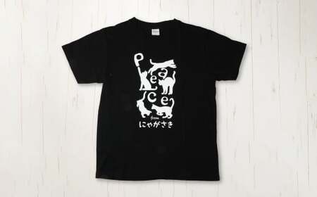 PEACEな ねこTシャツ（黒色・白色）各1枚・PEACEな ねこクリアホルダー（黒色・白色）各1枚・エコバッグ（青色）セット ／ 計5点 Tシャツ クリアホルダー 長崎県 長崎市