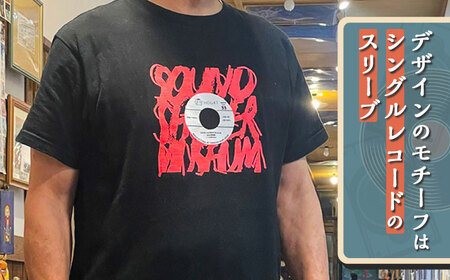 オリジナルTシャツ半袖 レコード柄（黒） Lサイズ ＜音浴博物館＞[CBH003]