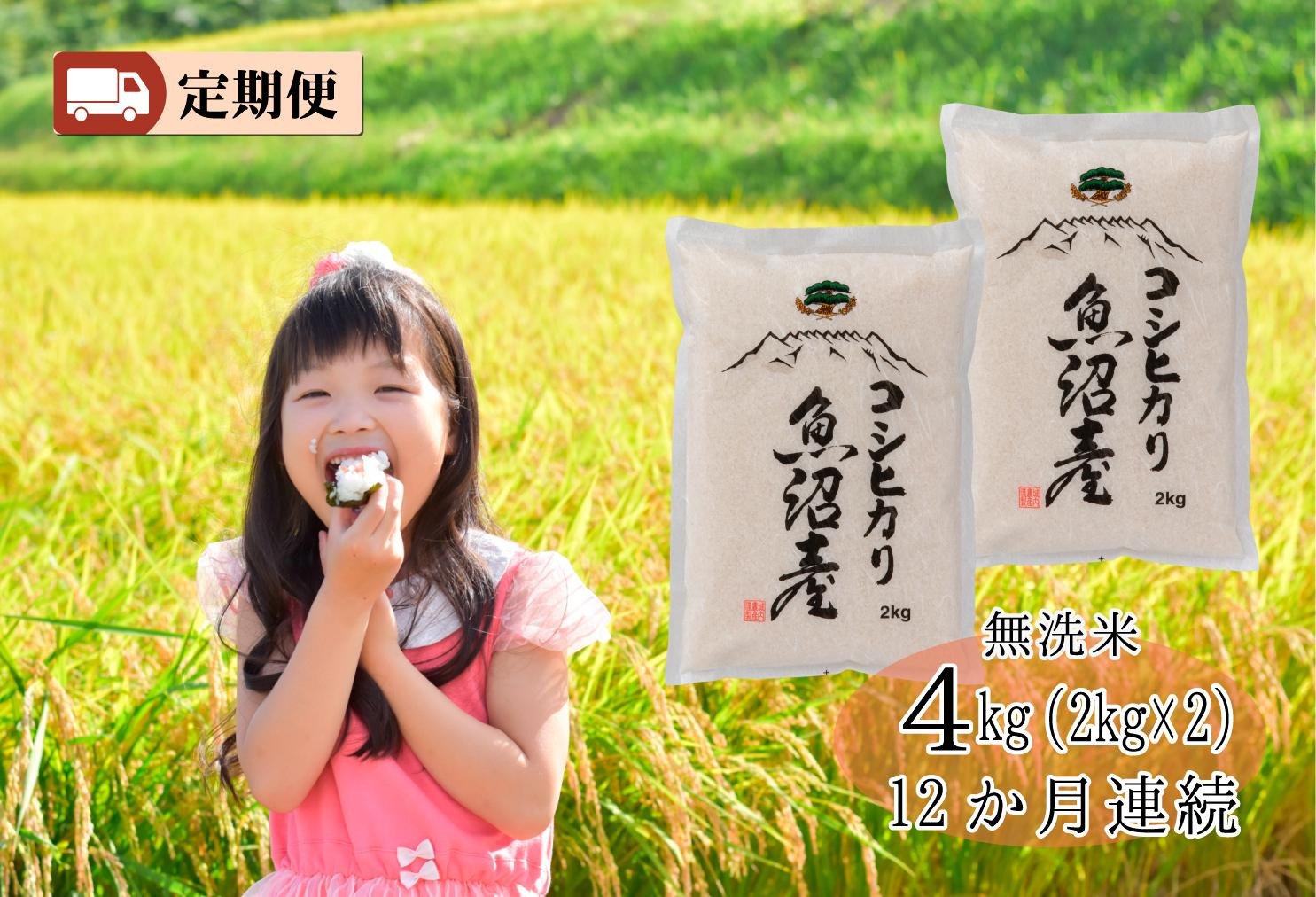 
            【令和7年度産新米予約】 城内農産【お米定期便/全１２回】南魚沼産コシヒカリ　無洗米４kg（２ｋｇ×２）＜5割減農薬栽培米＞【2025年10月中旬より順次発送予定】
          