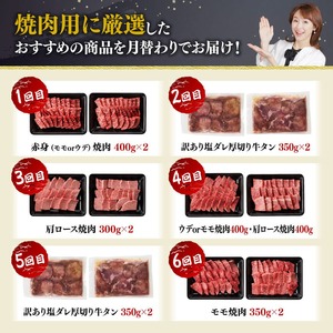 【6ヶ月定期便】厳選焼肉定期便【肉 牛肉 国産 宮崎県産 宮崎牛 焼肉 BBQ モモ ウデ 肩ロース D11107t6 】