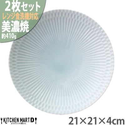 ふるさと納税 瑞浪市 【2枚SET】美濃焼 さざなみ 青白 21深皿 21×4cm プレート パスタ皿 そば皿