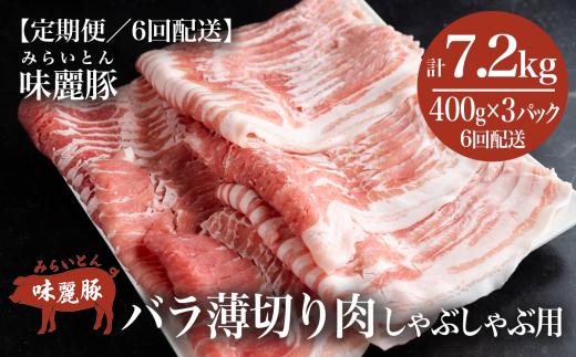 【 6ヶ月 定期便 】しゃぶしゃぶ用 豚バラ 1.2kg（ 400g × 3P ） ブランド豚コンテスト優秀賞受賞 みらい豚バラ薄切り │ 豚肉 冷凍 小分け パック 豚 バラ肉 しゃぶしゃぶ ぶた肉 村下商事 茨城県 つくば市