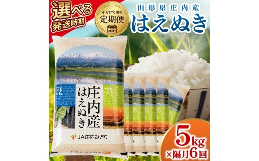 【隔月定期便】庄内産はえぬき5kg×6回隔月中旬発送 計30kg(8月～隔月6回)