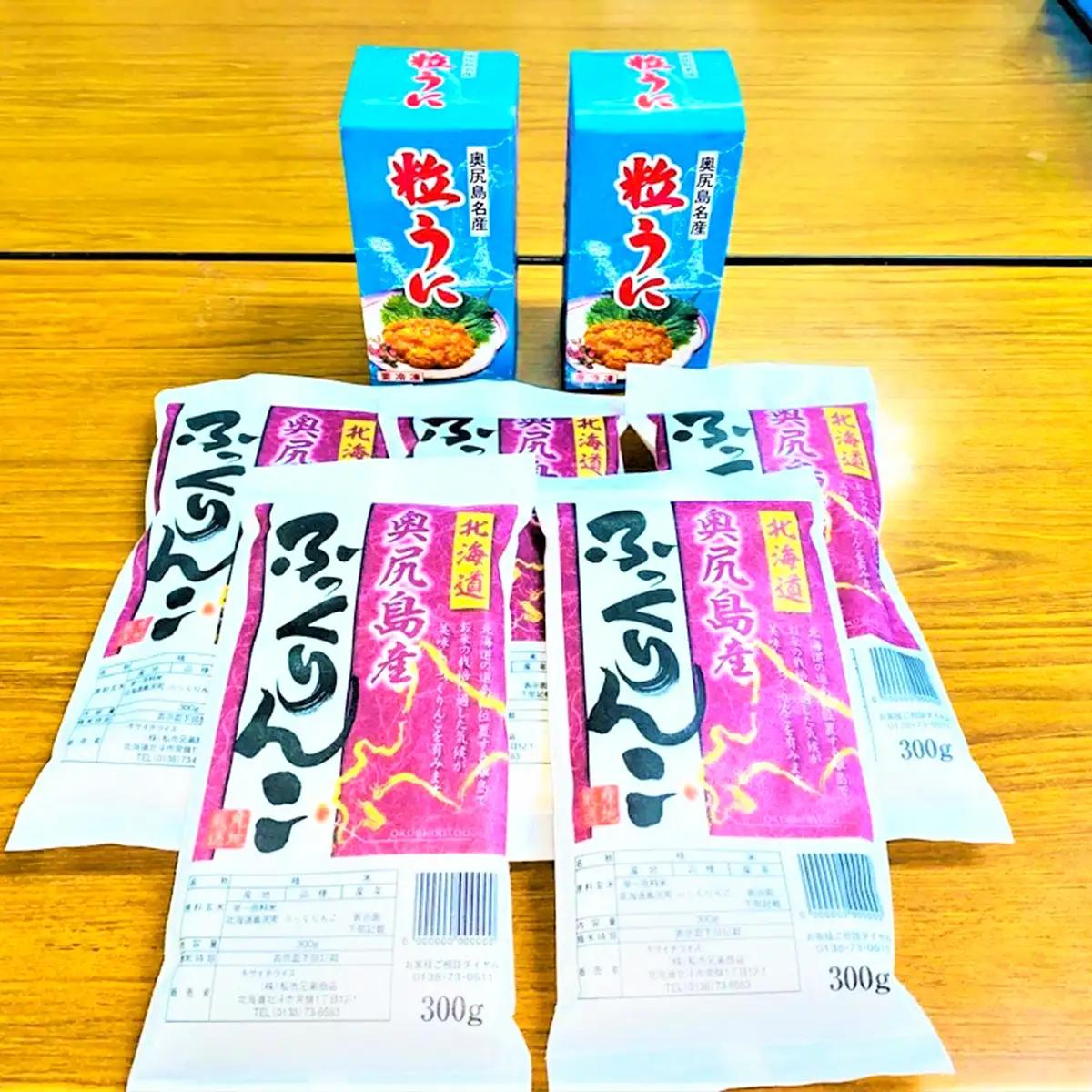 奥尻島産 ふっくりんこ&粒ウニセット (ふっくりんこ300g×5袋・粒ウニ×2本) | ミョウバン不使用 瓶詰め 無添加 キタムラサキウニ うに 雲丹 一夜漬け お米 精米 白米 米 珍味 おつまみ 