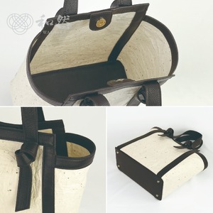 【和然WASHIKA】レザーノットハンドルバッグ 美濃の手漉き和紙 × 本革 カラー：オリーブ