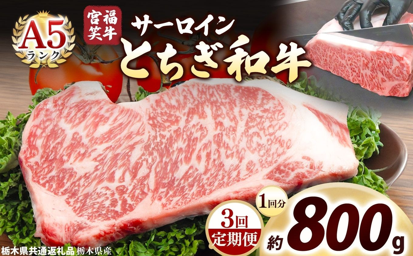 [定期便3回]宮福笑牛(とちぎ和牛) A5 サーロインステーキ 200g×4枚｜数量限定 黒毛 和牛 お肉 栃木県共通返礼品 栃木県産 800g | 定期便3回
