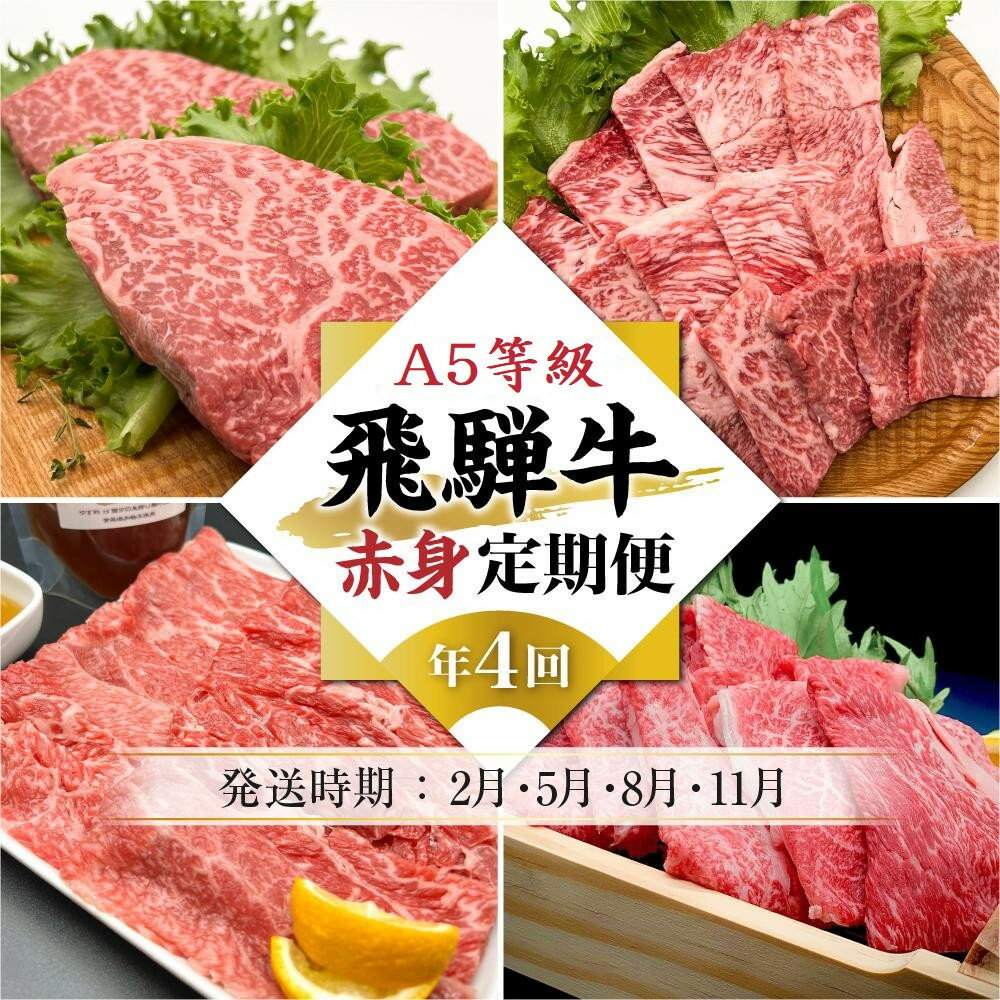 【ふるさと納税】A5等級飛騨牛 定期便 4回（しゃぶしゃぶ／ステーキ／すき焼き／焼肉）【2月・5月・8月・11月発送】| 冷蔵配送 定期便 飛騨牛 赤身 年4回お届け おいしい 人気 飛騨高山 岩ト屋 HF113