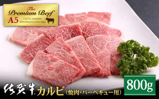 
【A5ランクをお届け】佐賀牛 カルビ 焼肉用 800g ( 400g×2パック )【山下牛舎】 [HAD054]
