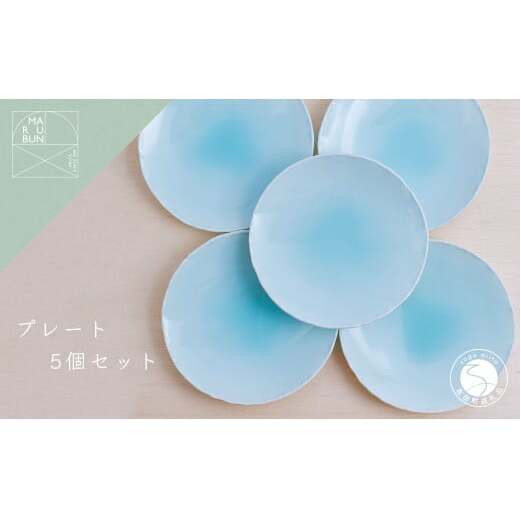 まるぶん 有田焼 青白磁渕叩き 銘々皿 5個セット A25-356_イメージ1