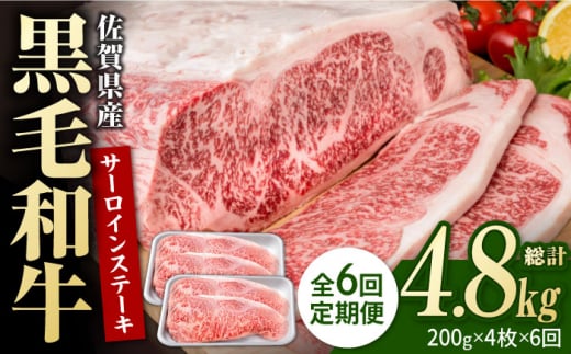 【6回定期便】佐賀県産 黒毛和牛 贅沢 サーロインステーキ 200g×4枚（計800g）【株式会社いろは精肉店】牛肉 国産 肉 和牛 サーロイン ステーキ 冷凍 白石町 九州 定期便 [IAG103]