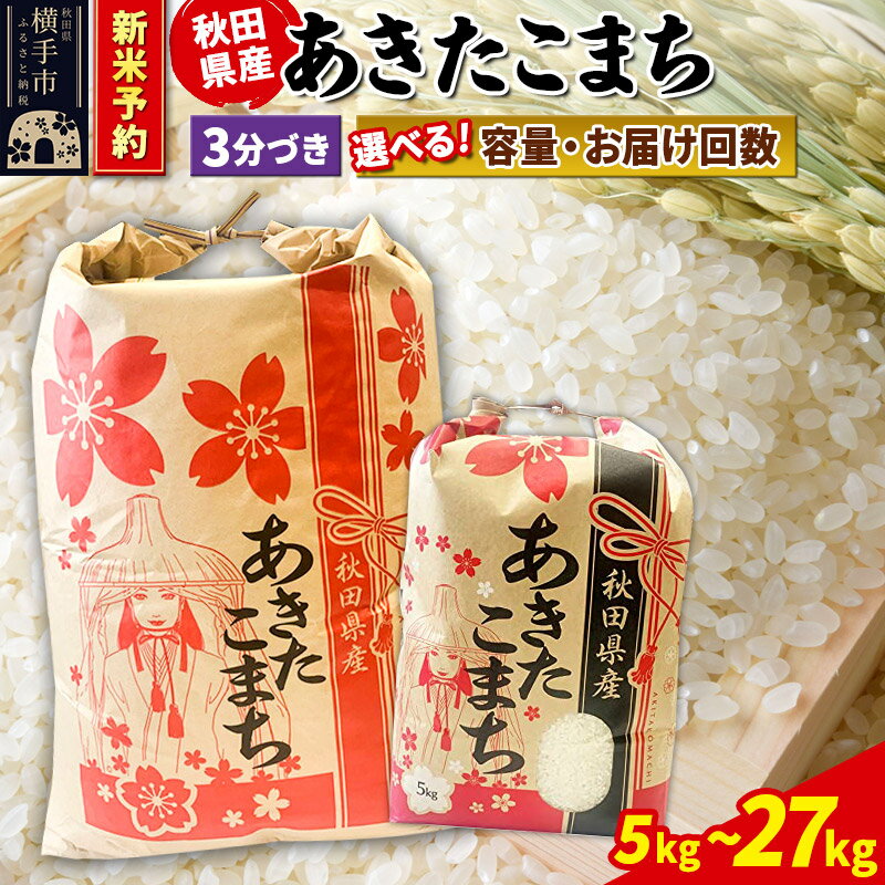 【ふるさと納税】《令和7年産 新米受付》あきたこまち【3分づき】定期便 5kg×1袋／10kg（5kg×2袋）／20kg（5kg×4袋）／27kg×1袋【選べる容量・お届け回数】