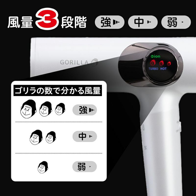 ゴリラのひとふき ホワイト ハイパワー ドライヤー