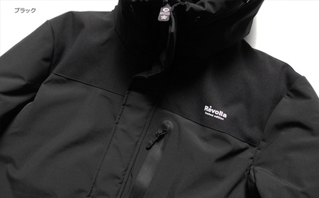 撥水ストレッチ中綿フードジャケット ブラック Revolla 牧之原市